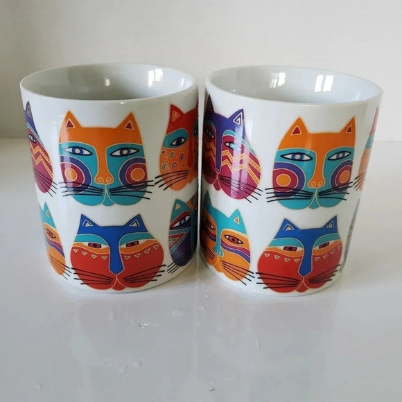 Vintage Laurel Burch 1995 Colorful Cat set of 2  Mugs. - Picture 6 of 8